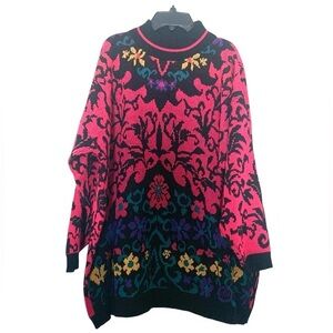 New Vintage Honors Floral Sweater Dress Pink Black Purple Turquoise Blue Yellow